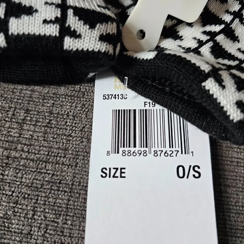 Michael Kors 2 pc Black & White MK Logo monogram Knit Cuffed Gloves & Scarf set